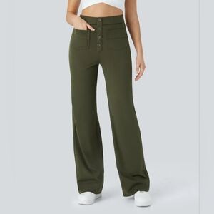 NWT Halara Womens DayStretch Pants Size SP Olive Green High-Waisted Straight Leg